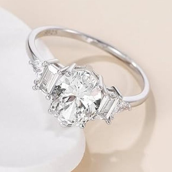3CT 925 Sterling Silver Oval Cut Cubic Zirconia Wedding Ring - Silver